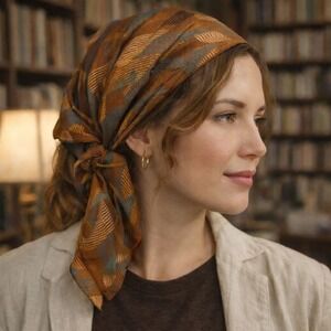 Gallery Originals Brown Silk Scarf | Classic Academia / Artisan Style (Flawed)